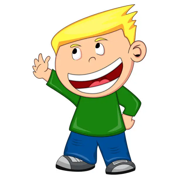 Vector illustration of Children waving his hand cartoon