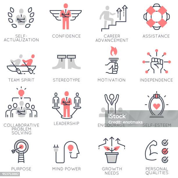 Vector Set Of Flat Linear Icons Related To Business Management Strategy Career Progress And Business Process Stock Illustration - Download Image Now