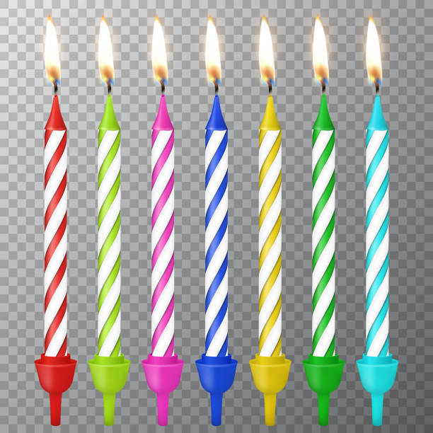 istock Vector 3d realistic different birthday party colofful wax paraffin burning cake candle icon set closeup isolated on transparency grid background. Design template, clipart for graphics 953761822