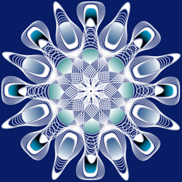 istock Abstract mandala shape in guillloche design, white lines on dark blue background, symmetric abstract shape 953762930