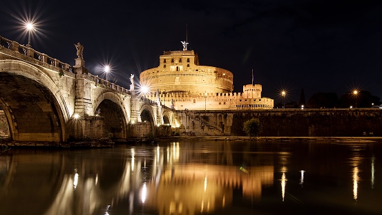 Castel Sant'Angelo from the Tiber River, at night
