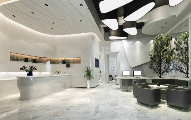 istock 3d rendering modern luxury hotel reception and lounge 953768474