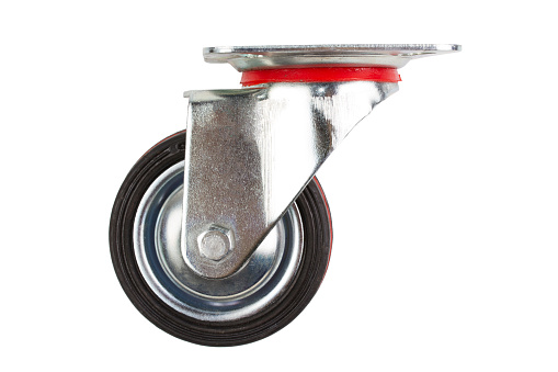 Industrial trolley single Swivel Rubber Caster Wheels with Top Plate not fixed and break .wheel have double red line .