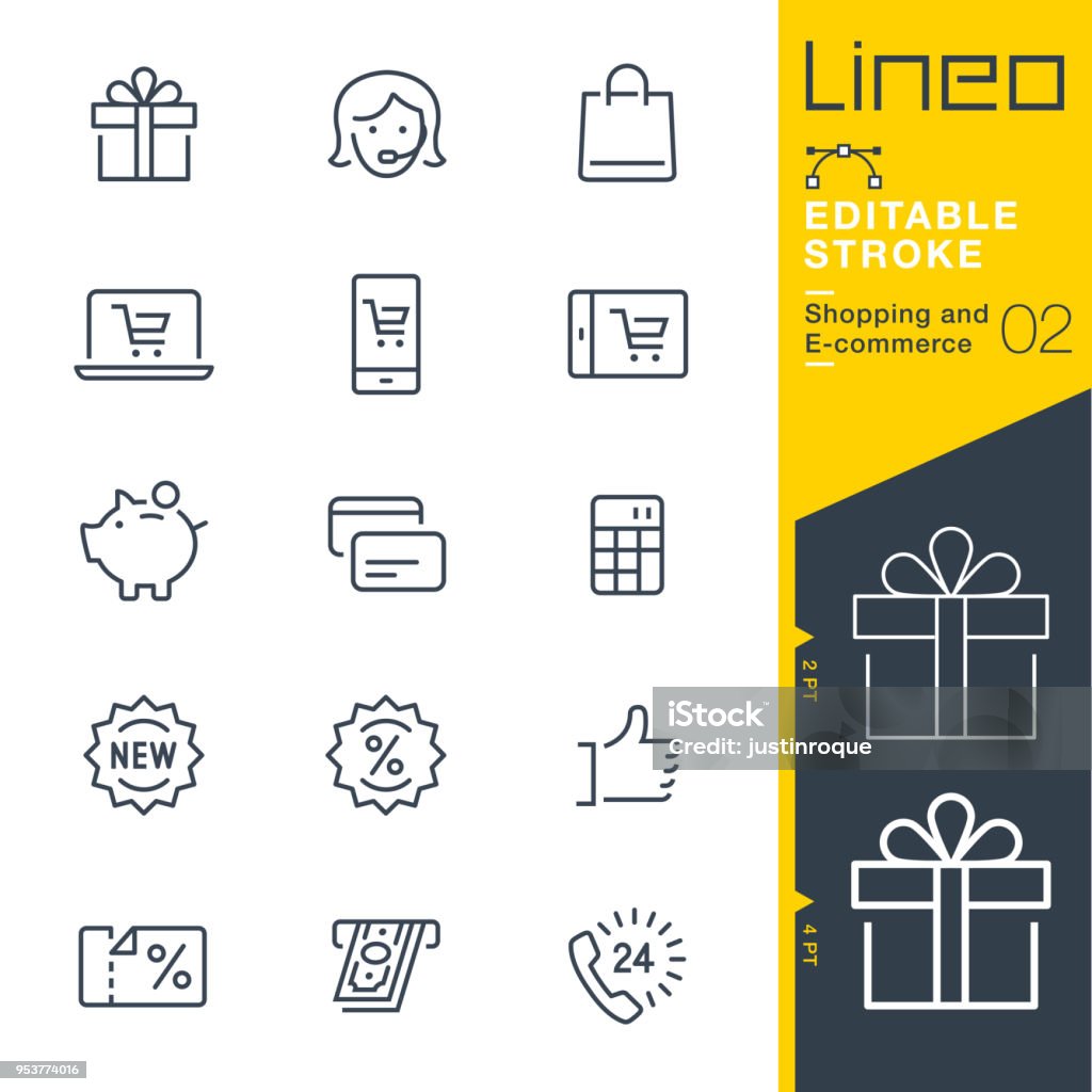Lineo editierbare Schlaganfall - Shopping und E-Commerce Linie Symbole - Lizenzfrei Icon Vektorgrafik