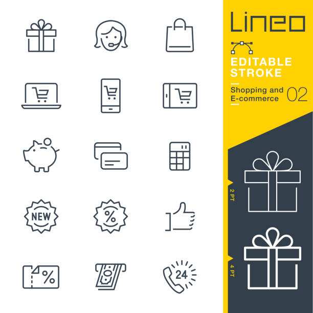 lineo editierbare schlaganfall - shopping und e-commerce linie symbole - eingabevorrichtung stock-grafiken, -clipart, -cartoons und -symbole