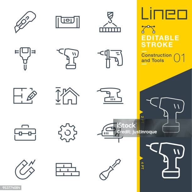 Lineo Editable Stroke Construction And Tools Line Icons Stock Illustration - Download Image Now