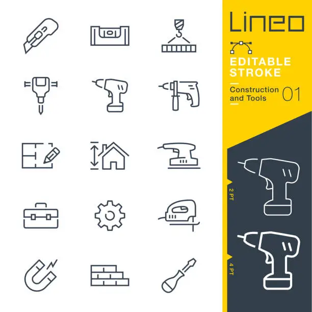 Vector illustration of Lineo Editable Stroke - Construction and Tools line icons