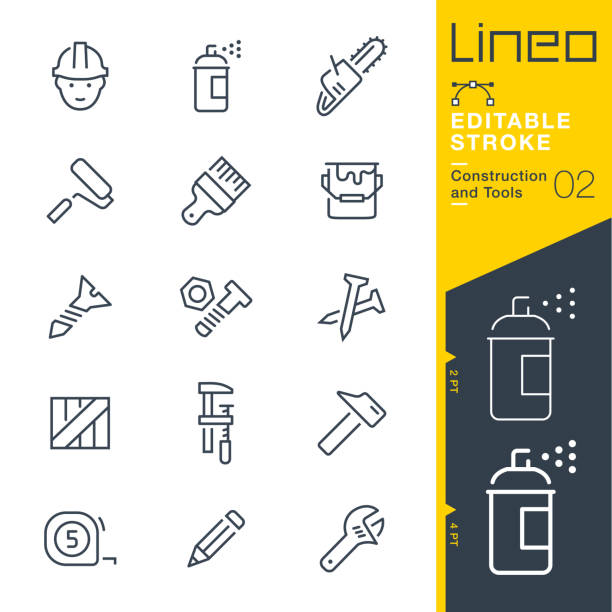Lineo Editable Stroke - Construction and Tools line icons Vector Icons - Adjust stroke weight - Expand to any size - Change to any colour paint icons stock illustrations