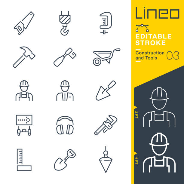 lineo editable stroke - ikony linii konstrukcja i narzędzia - construction equipment stock illustrations