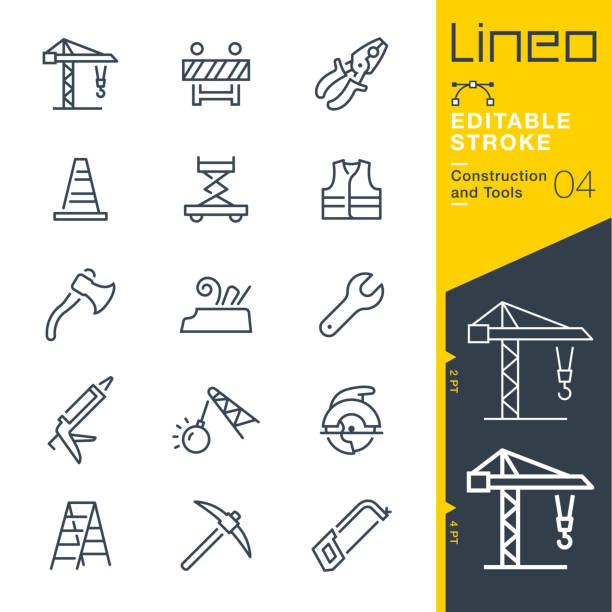 lineo 編集可能なストローク - 建設とツール線ア��イコン - crane construction equipment construction equipment点のイラスト素材／クリップアート素材／マンガ素材／アイコン素材