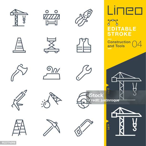 Lineo Editable Stroke Construction And Tools Line Icons Stock Illustration - Download Image Now