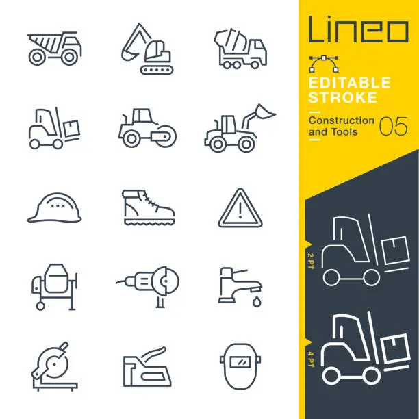 Vector illustration of Lineo Editable Stroke - Construction and Tools line icons