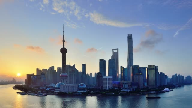 4K: Shanghai Skyline View at Sunrise to Day Time Lapse, China