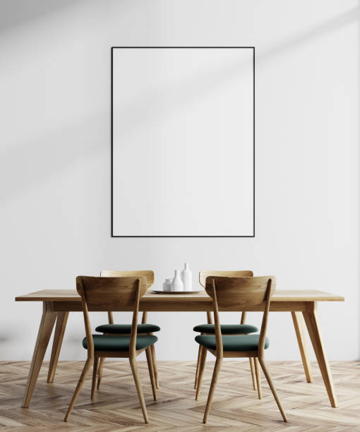 istock White dining room, wooden table, poster 953783392