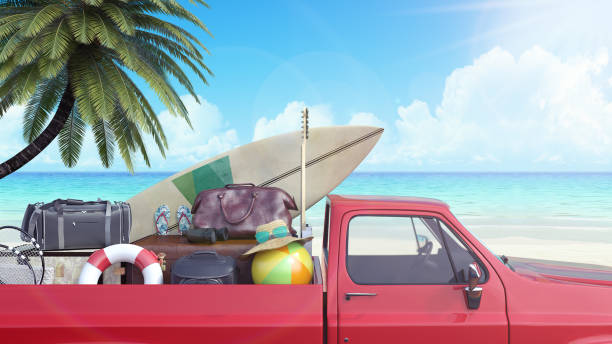 istock Car with luggage ready for summer vacation 3D Rendering 953784086