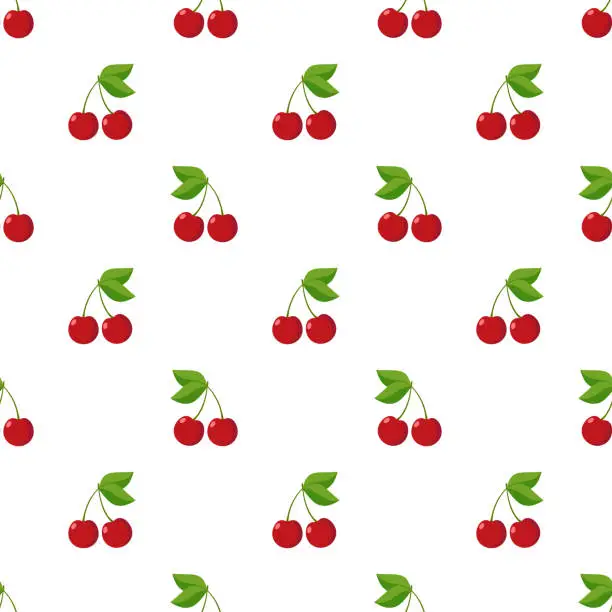 Vector illustration of Illustration Seamless pattern Flat Cherry isolated on white background , fruit patterns texture fabric , wallpaper minimal style , Raw materials fresh fruits , vector