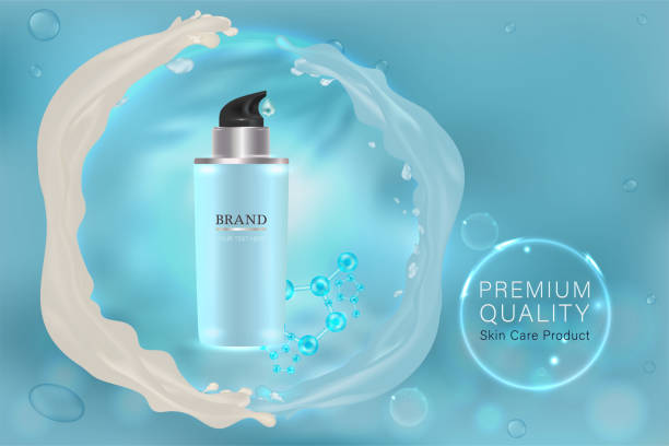 istock Blue cosmetic container with advertising background ready to use, blue liquid luxury skin care ad. 953788846