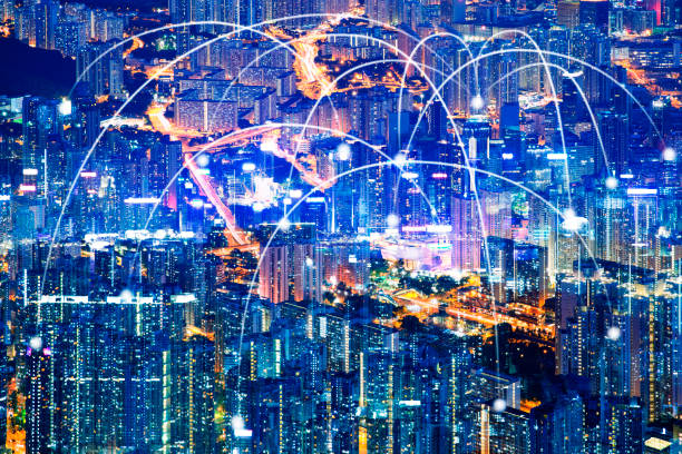 istock Business networking connection concept and Wi-Fi in city.Technology communication with cityscape background. 953790784