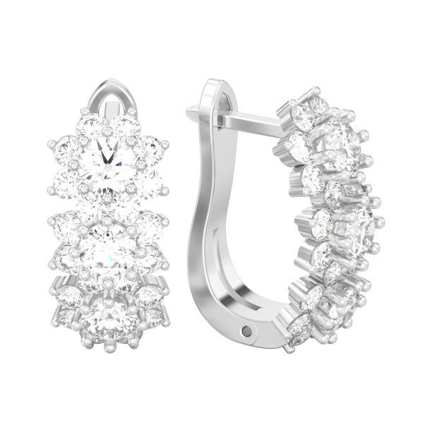 istock 3D illustration isolated white gold or silver diamond earrings with hinged lock 953792978
