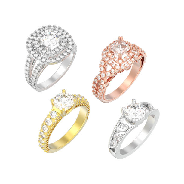 istock 3D illustration isolated  four different gold or silver decorative diamond rings 953792996