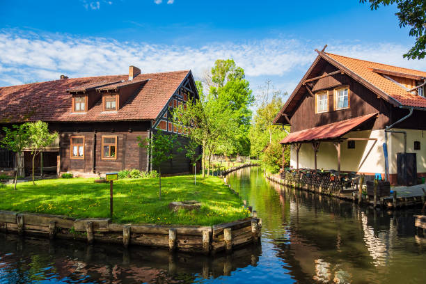 Landscape with cottages in the Spreewald area, Germany Landscape with cottages in the Spreewald area, Germany. spreewald stock pictures, royalty-free photos & images