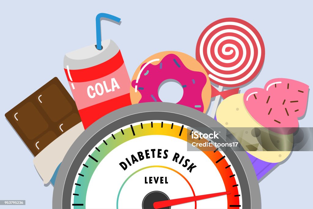 Diabetes high risk food scale flat vector. Diabetes stock vector