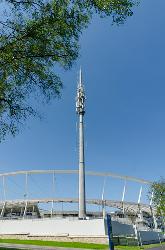 Chorzow, Poland - April 21, 2018: Silesian National Stadium with an aerial mast after renovation of the mount up roof