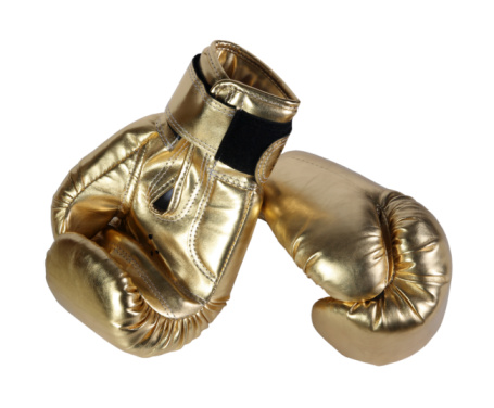 gold, bronze boxing-gloves on a white background. (isolated)