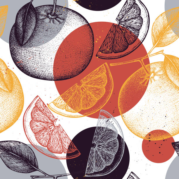 Citrus seamless pattern. Pomelo background. Vector grapefruit illustration. Summer fruits drawing for logo, icon, label, packaging design.