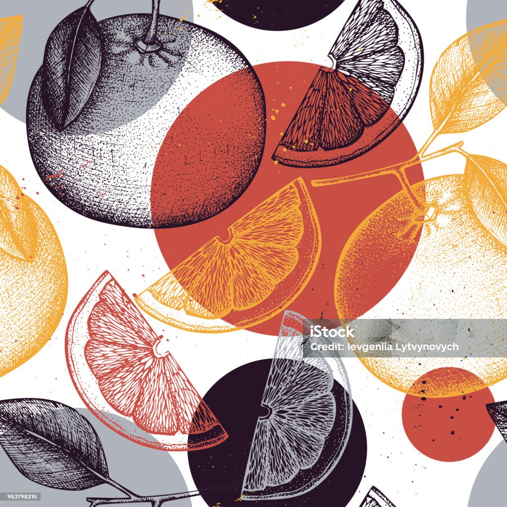 Seamless grapefruit pattern Citrus seamless pattern. Pomelo background. Vector grapefruit illustration. Summer fruits drawing for logo, icon, label, packaging design. Orange - Fruit stock vector