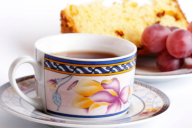 Appetizing pie and cup of tea stock photo