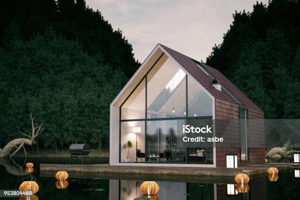 Modernes Haus Am See Stockfoto und mehr Bilder von Wohnhaus - Wohnhaus, Modern, Blockhütte