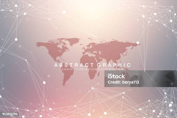 Geometric Graphic Background Communication With World Map Big Data Complex With Compounds Perspective Backdrop Minimal Array Digital Data Visualization Scientific Cybernetic Vector Illustration Stock Illustration - Download Image Now