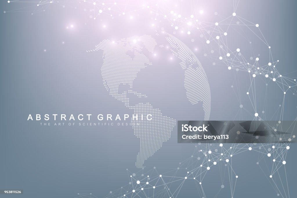 World map point with global technology networking concept. Digital data visualization. Lines plexus. Big Data background communication. Scientific vector illustration Global Business stock vector