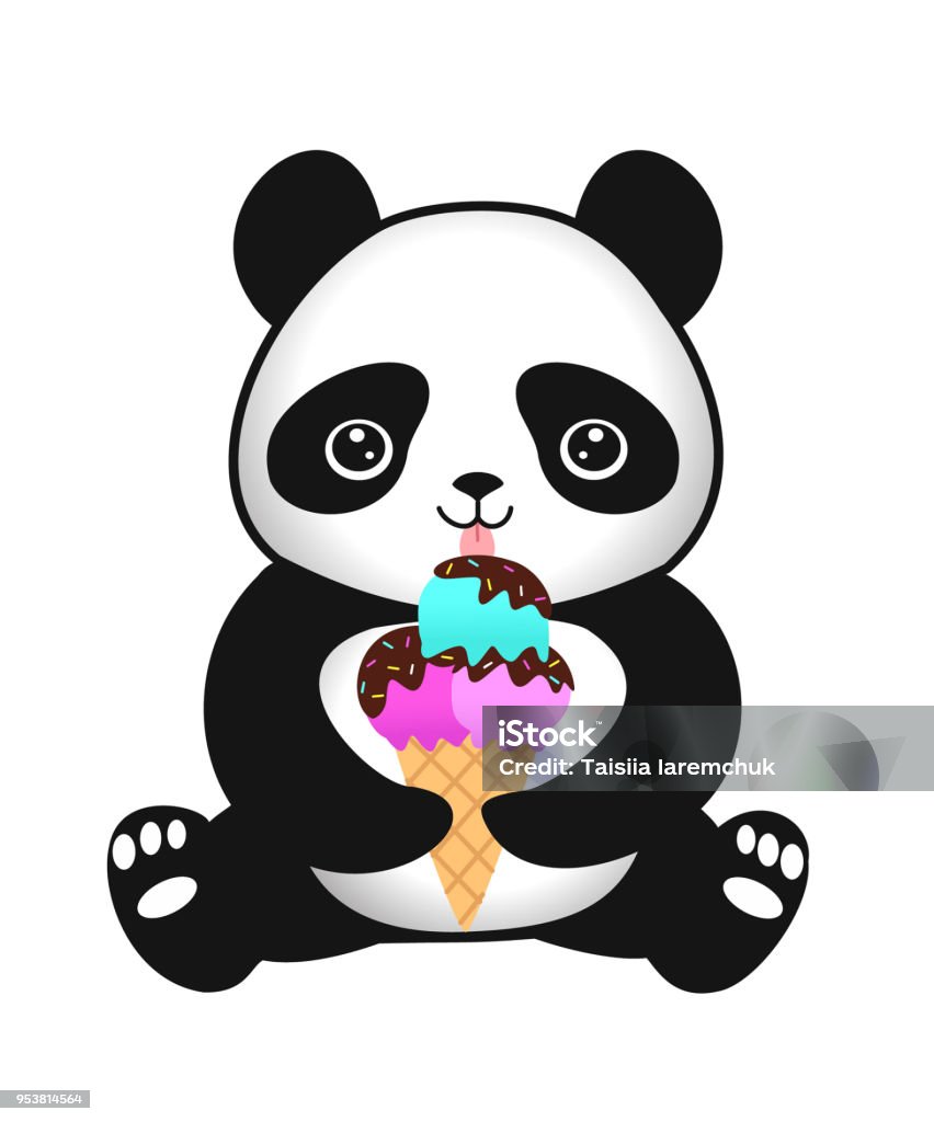 Vetores de Bonito Dos Desenhos Animados Bebê Panda Com Sorvete Ilustração  Em Vetor e mais imagens de Animal - iStock