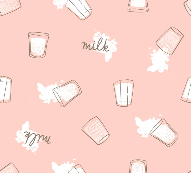 Hand drawn seamless pattern with milk drops and glasses. Light modern print for fabric, wrap paper or wallpaper. Ideal background for bedding nursery. Hand drawn seamless pattern with milk drops and glasses. Light modern print for fabric, wrap paper or wallpaper. Ideal background for bedding nursery. over fed stock illustrations