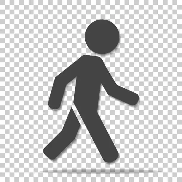 Vector illustration of Vector icon of a walking pedestrian. Illustration of a walking man on a transparent  background
