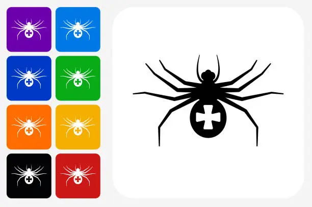 Vector illustration of Spider Icon Square Button Set