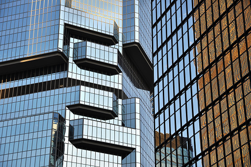 CENTRAL, HONG KONG - AUG 5, 2011 - Glass skyscrapers reflecting light, Hong Kong Island