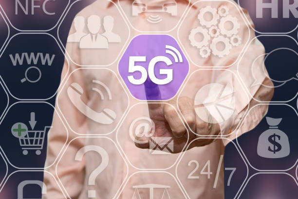 istock Businessman chooses 5G Wireless connection on the touch screen network connections 953835394