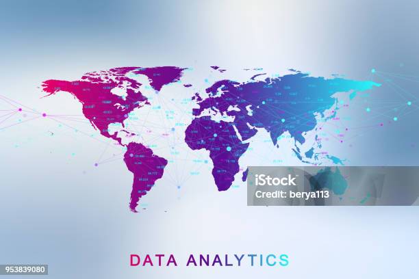 Big Data Analytics And Business Intelligence Digital Analytics Concept With Graph And Charts Financial Schedule World Map Infographic Vector Illustration Stock Illustration - Download Image Now