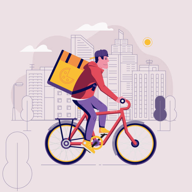 illustrations, cliparts, dessins animés et icônes de vélo livreur coursier - meals on wheels illustrations