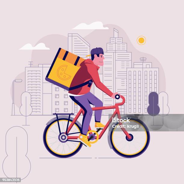 Bicycle Delivery Courier Man Stock Illustration - Download Image Now - Delivering, Bicycle, Delivery Person