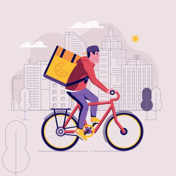 Vector illustration of Bicycle Delivery Courier Man