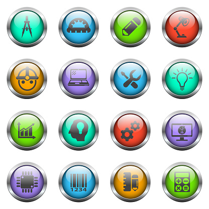 engineering vector icons on color glass buttons