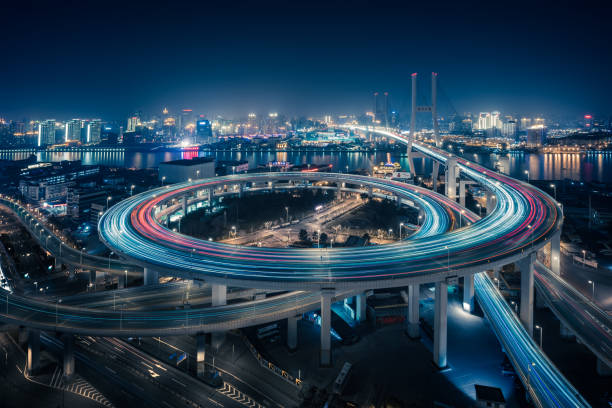 Bridge traffic at night in ShangHai China