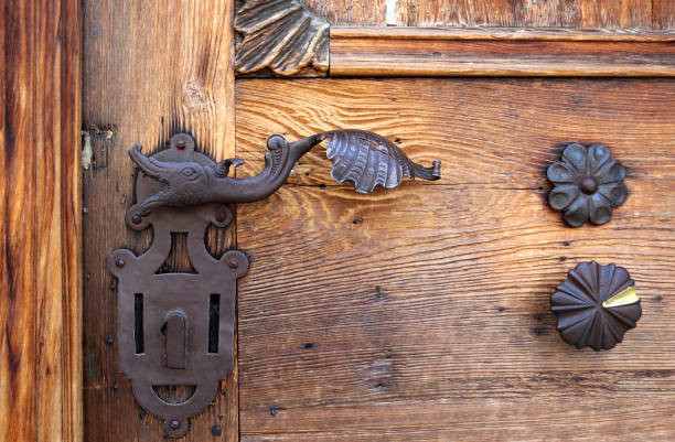 Antique wooden door with handle