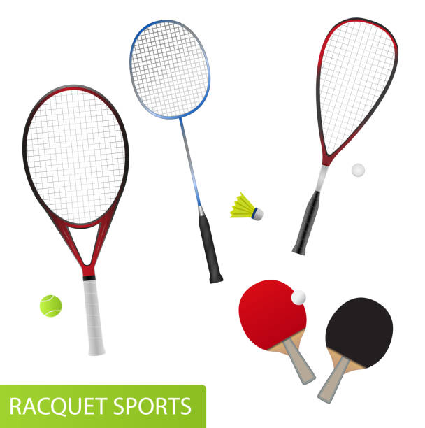 schlägern und bällen für tennis, tischtennis, badminton und squash - squash racket stock-grafiken, -clipart, -cartoons und -symbole