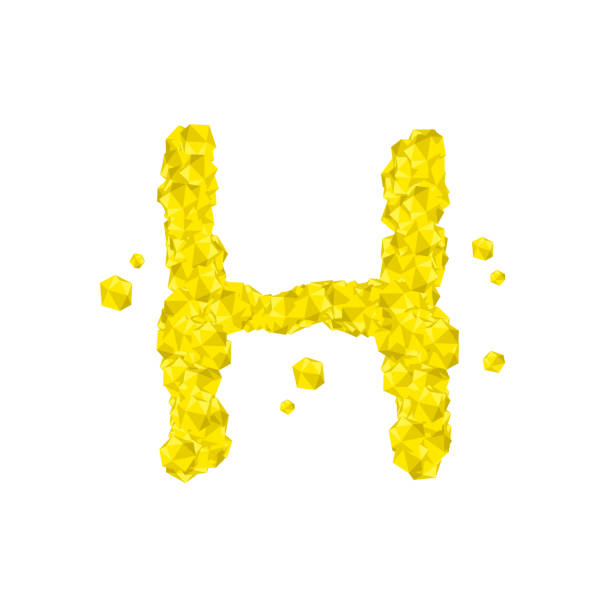 alfabet crystal diamond 3d virtual set letter h illustration gemstone concept design yellow color, isolated on white background, vector eps 10 - letter h text diamond alphabet stock illustrations