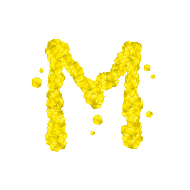 istock Alphabet Crystal diamond 3D virtual set letter M illustration Gemstone concept design yellow color, isolated on white background, vector eps 10 953860288